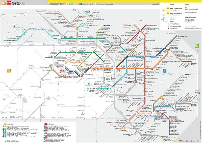 [Berlin]Map of Berlin's extensive Metrotram and Tram system concentrated on the former East Berlin section of the city.  