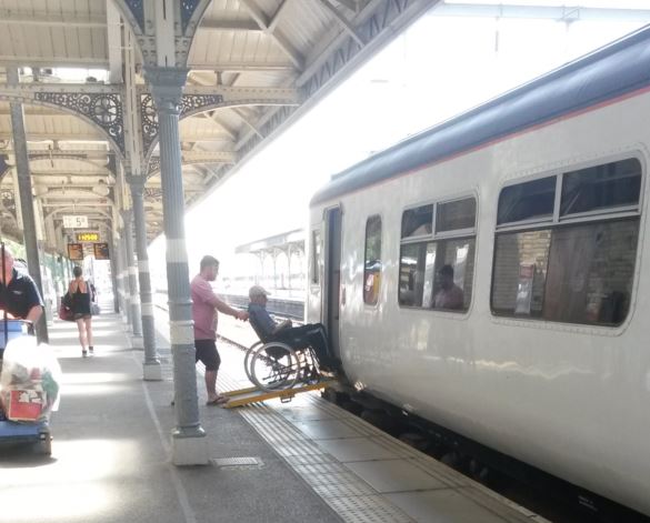 Norwich station staff were on-hand to place a ramp between the platform and train door to allow a wheelchair user to board the train