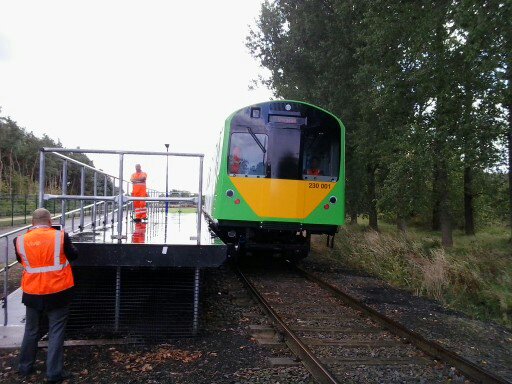 Temporary platform for invited quests to board the Vivarail D-Train for the demonstration run