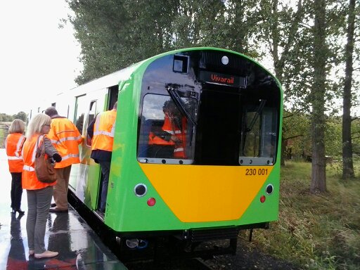 Invited quests board the Vivarail D-Train for the demonstration run