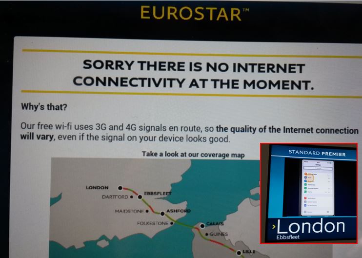 [Eurostar]The new Eurostar e320 trains offer Wi-Fi but the quality varies and it is not necessarily available in tunnels close to London