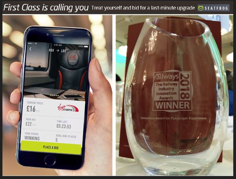 Virgin Trains East Coast introduced the ability to places bid for a first-class upgrade using the Seatfrog mobile app and this award-winning innovation has been retained by its successor, LNER